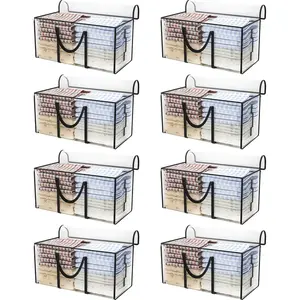 8 Pack Heavy Duty Semi-Transparent Extra Large Moving Bags, 97L/25.6Gal PP Totes w/Reinforced Handles & Metal Zippers, 28.7"x13.7"x15" Foldable Moving Boxes For Home Dorm Storage