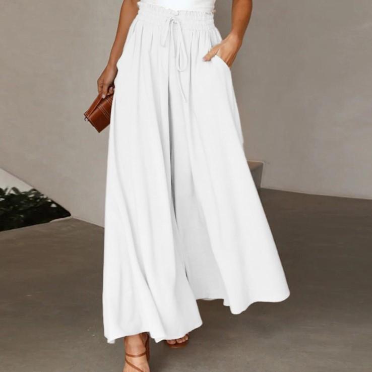 Women's new summer wide-leg long pants with elastic waistband, high-waisted long skirt-pants for women, suitable for beach vacations and commuting