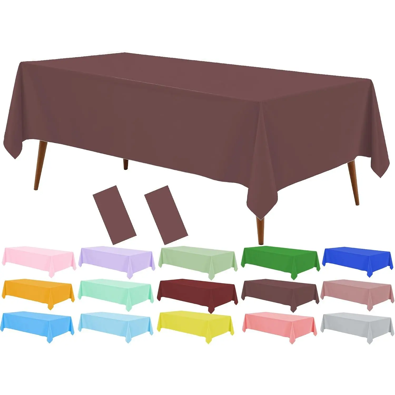 Brown Plastic Tablecloth (2 Pack), 54 x 108 inch Dining Table Cover for Rectangle Table, Dark Brown Disposable Tablecloths for Decor Parties, Birthday, Bridal Shower, Wedding