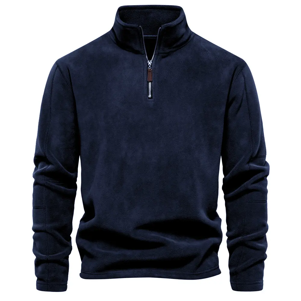 Men's Stylish Plain Half-Zip Funnel Neck Polar Fleece Sweatshirt, Regular Fit Long Sleeves Pullover Top with Zipper, All Seasons Casual Daily Wear Menswear