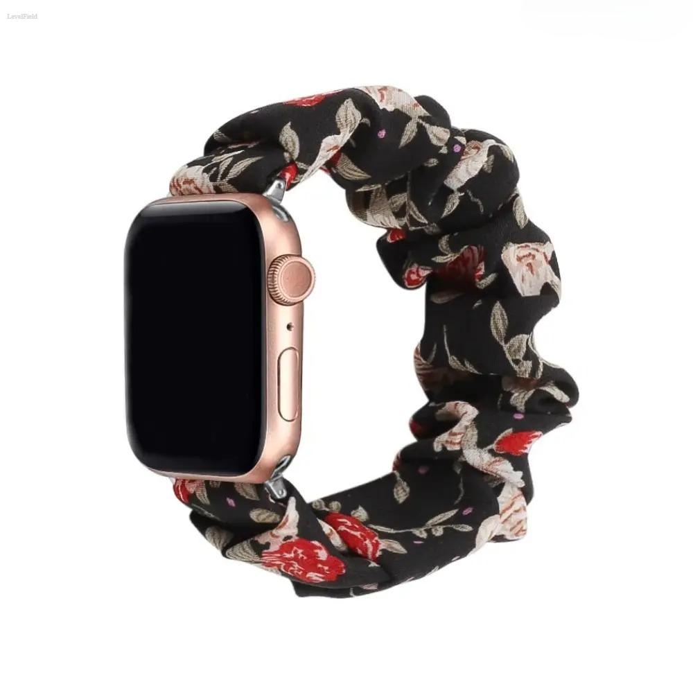 Apple Watch Scrunchie Band for Women – Stretchy Elastic Replacement Strap, Cute Floral Printed Aesthetic Wristband, Soft Comfortable Fit for 38–49mm (Ultra/SE/Series), Perfect for Daily Wear & Outfits