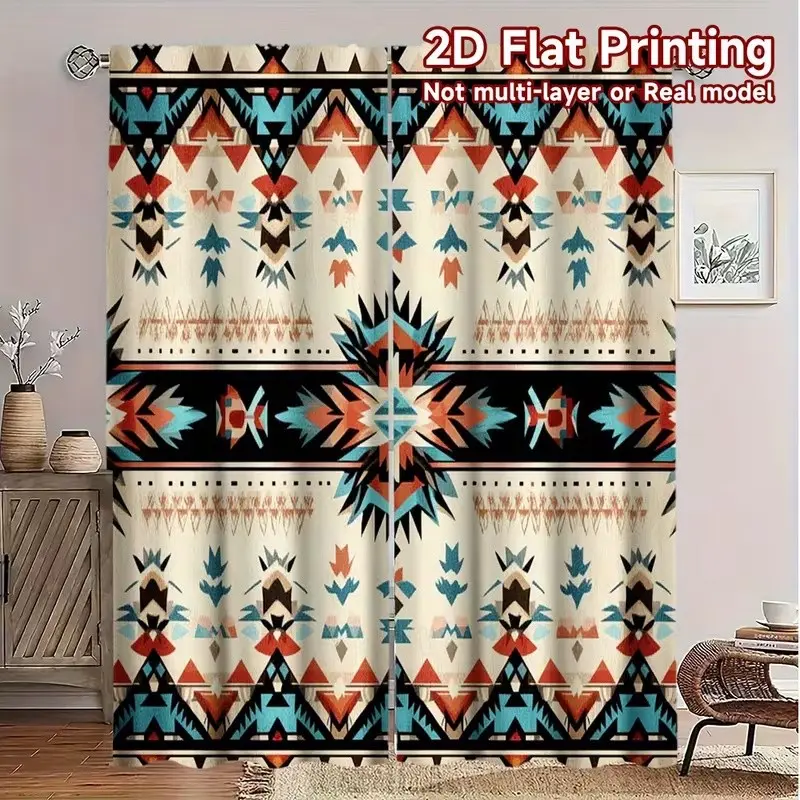 2-Piece Vintage African Totem Pattern Drapes, Durable Polyester, Multi-Functional for Bedroom and Living Room Decor