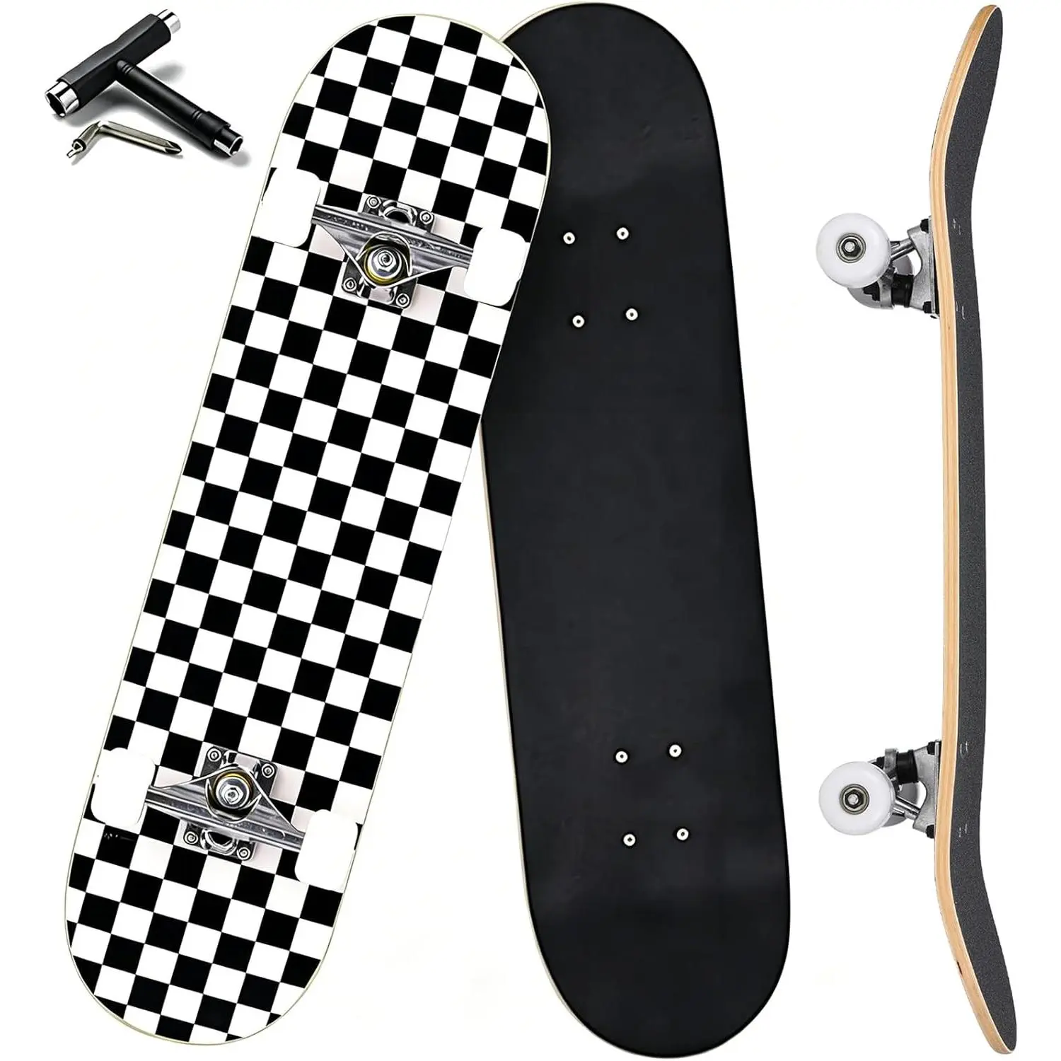 Pro Complete Skateboards for Beginners Girls Boys Kids Youths Teens Adults 31"x8" Skate Boards 7 Layers Canadian Maple Double Kick Deck Concave Longboard