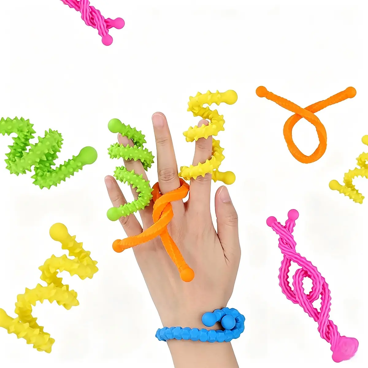 6 Pcs Silicone Fidget Sensory Sticks, Child-Safe Stress Relief Toys for Kids 3+ & Adults, Easy to Clean, Repetitively Twistable & Bendable for Calming Anxiety
