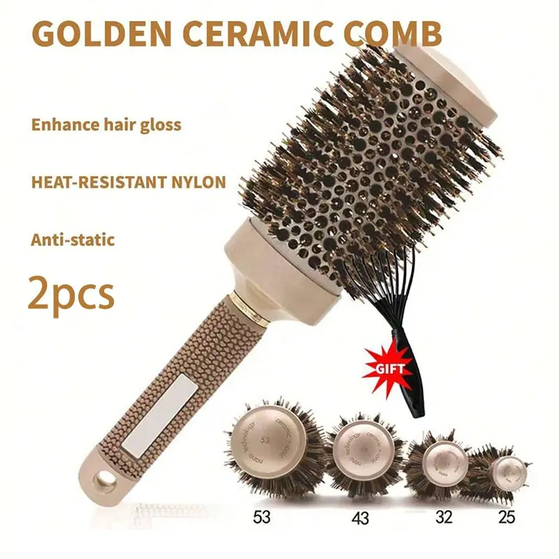 2pcs Roll Comb + Hair Claw Cleaner, Curling Brush, Anti-Static Aluminum Ceramic Styling Comb, Suitable for All Hair Types