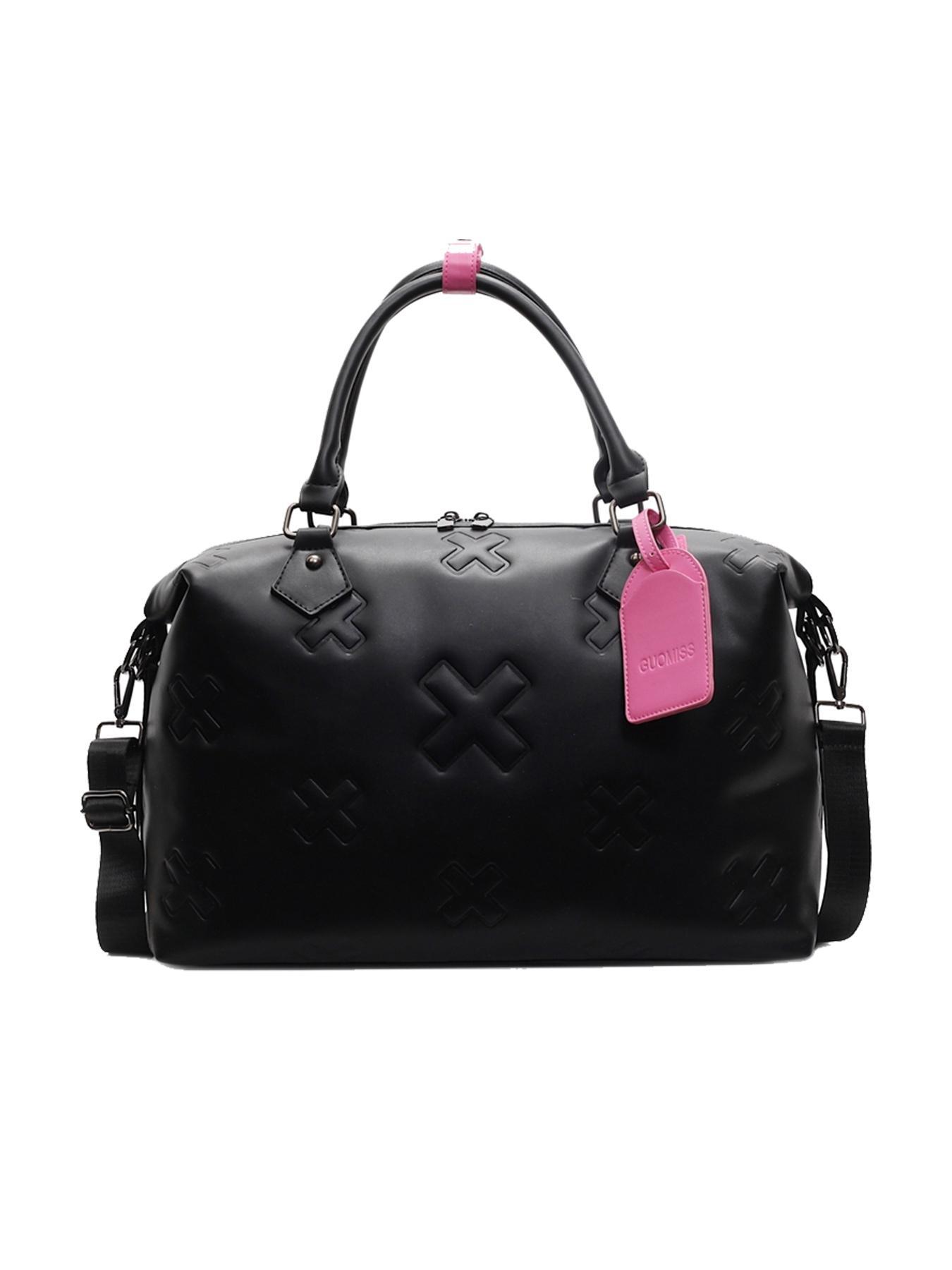 Cross Embossed Handbag, Contrasting Color Design, Portable Single-shoulder Commuting Large-capacity Boston Bag, Single-shoulder Crossbody Multi-purpose Commuter Bag, Suitable for Short-distance Travel, Sports and Fitness, Elegant Embossed Bag