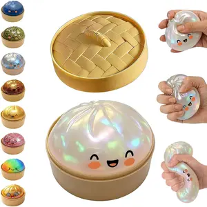 Glitter Dumpling Squishy,Dumpling Squishies,Glitter Dumpling Mystery Box,Colorful Dumpling Stress Balls Fidget,Jumbo Squishy Toy with Steamer Box Suitable for Adult use in Offices (Glitter White)