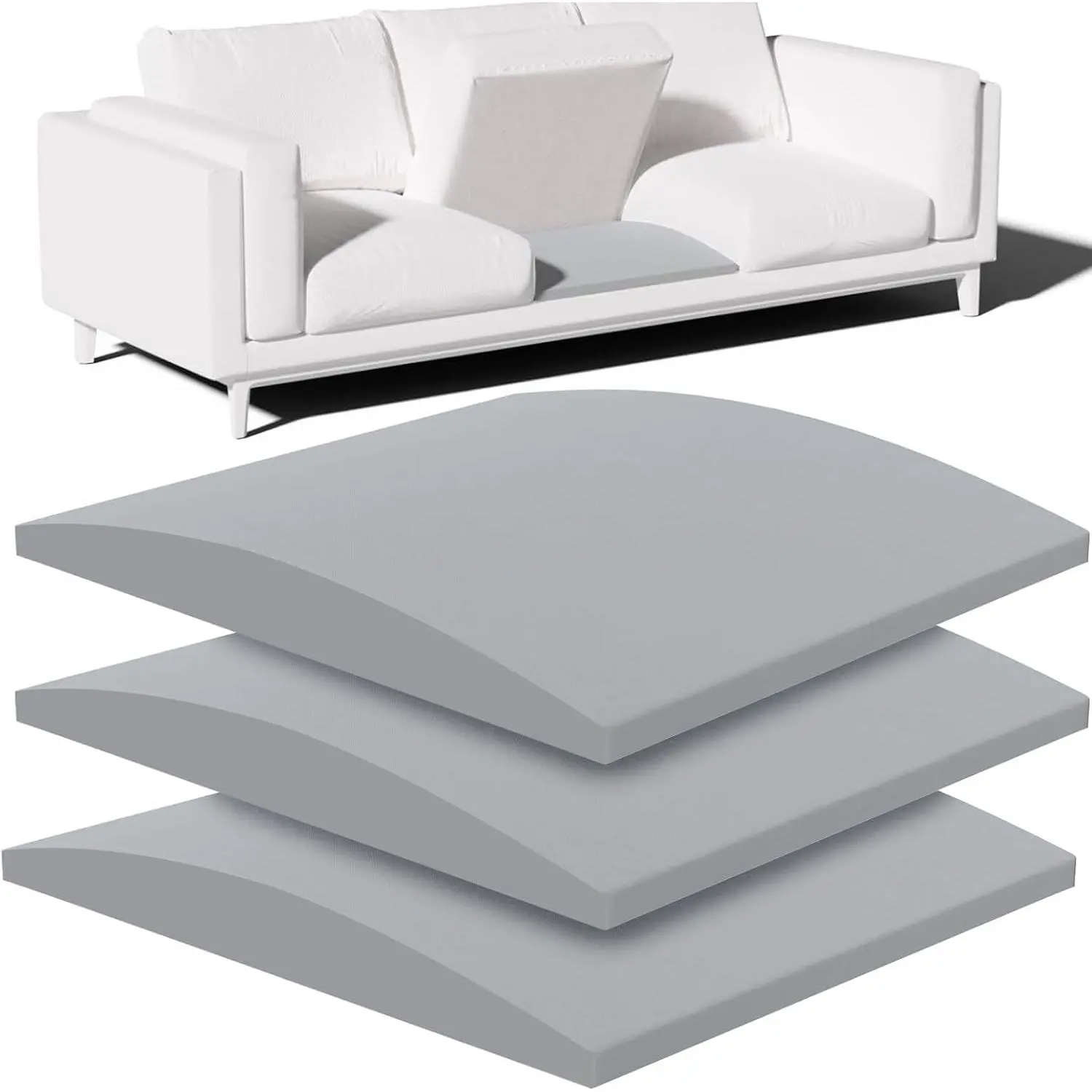 Couch Cushion, Sofa Cushion for Sagging Couch Seat, 20x20x2in, Couch Insert, High Density Foam Furniture Seat Sagging Repair, Trapezoid 40D, Grey Set of 3