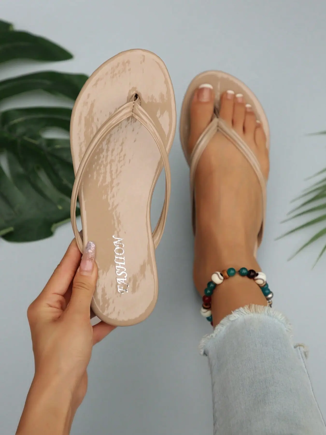 French Fairy Style Round Toe Open-Toe Solid Party Beach Sandals, Women's Fashion Casual Flat Flip Flops, Summer Wedding Holiday Shoes, Fashionable Flip Flops