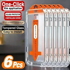 6-Pack Ultra-Clear Tempered Glass Shockproof Protective Cover Screen Protector Film, Fits iPhone Models 17/17 Air/17 Pro/17 Pro Max, Includes Installation Tools, Accessories, Protection