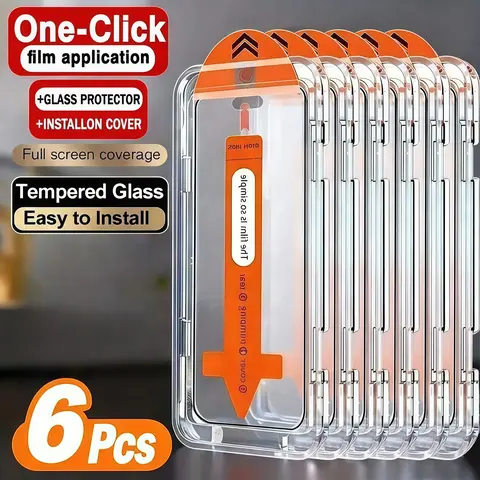 6-Pack Ultra-Clear Tempered Glass Screen Protectors, Compatible with Multiple iPhone Models, Includes Installation Tools, 9h Hardness, Top Quality, Hd Screen Guard