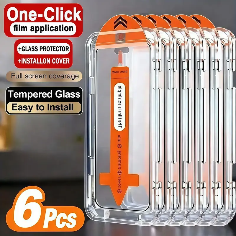 6-Pack Ultra-Clear Tempered Glass Screen Protectors, Compatible with Multiple iPhone Models, Includes Installation Tools, 9h Hardness, Top Quality, Hd Screen Guard