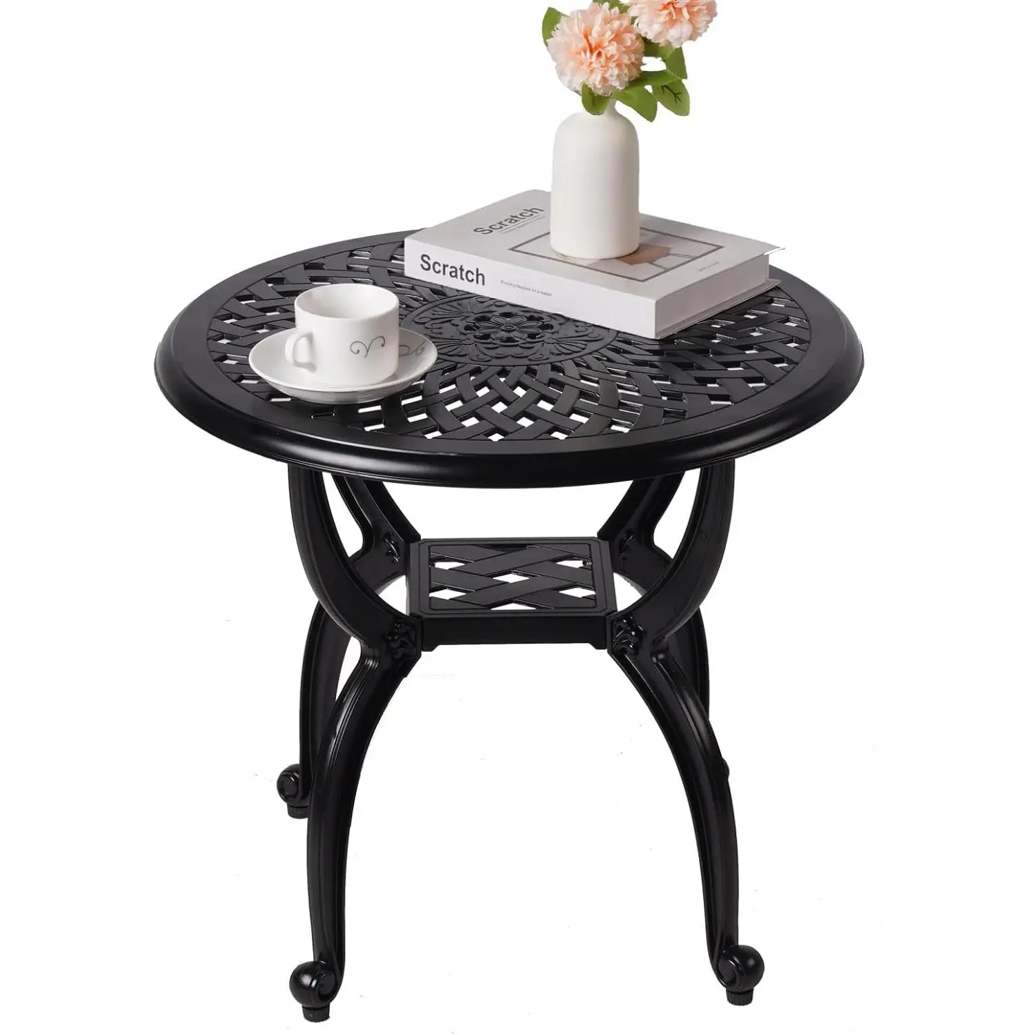 Cast  Outdoor Side Table,Small Patio Table,Outdoor Coffee Tables for Patio,Garden,Balcony, for  Weather (Black, Round)