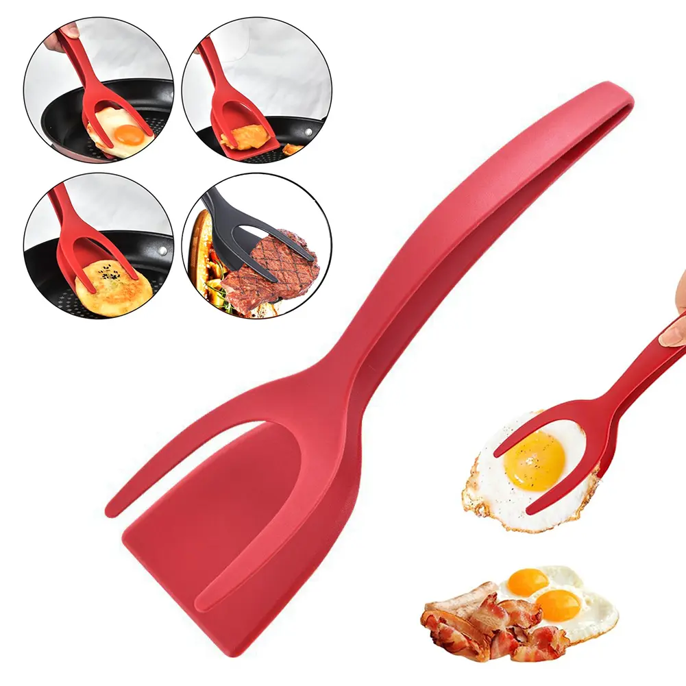 2 in 1 Multifunctional Flipper Spatula, Non-Stick Grip and Flip Spatula Tongs for Pancakes/Fish/Eggs/Steaks, Heat Resistant Cooking Tool for Kitchen Use