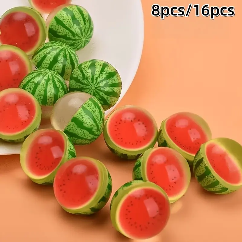 8pcs/16pcs Watermelon Bouncing Ball, Summer Fun Party Game, Interactive Christmas Birthday Gift, Stress Relief Office Toy, School Prize, Decompression Ball