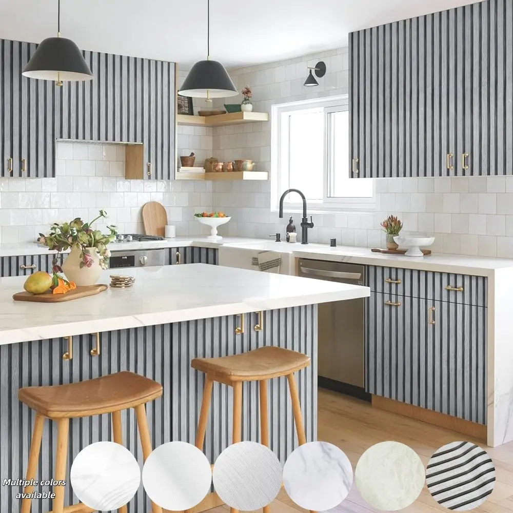 Matte & Gloss White Self Adhesive Wallpaper, Multi Texture Linen Wood Marble Concrete Removable Waterproof Oil Proof Contact Paper for Countertop Cabinet Wardrobe Desk Decor