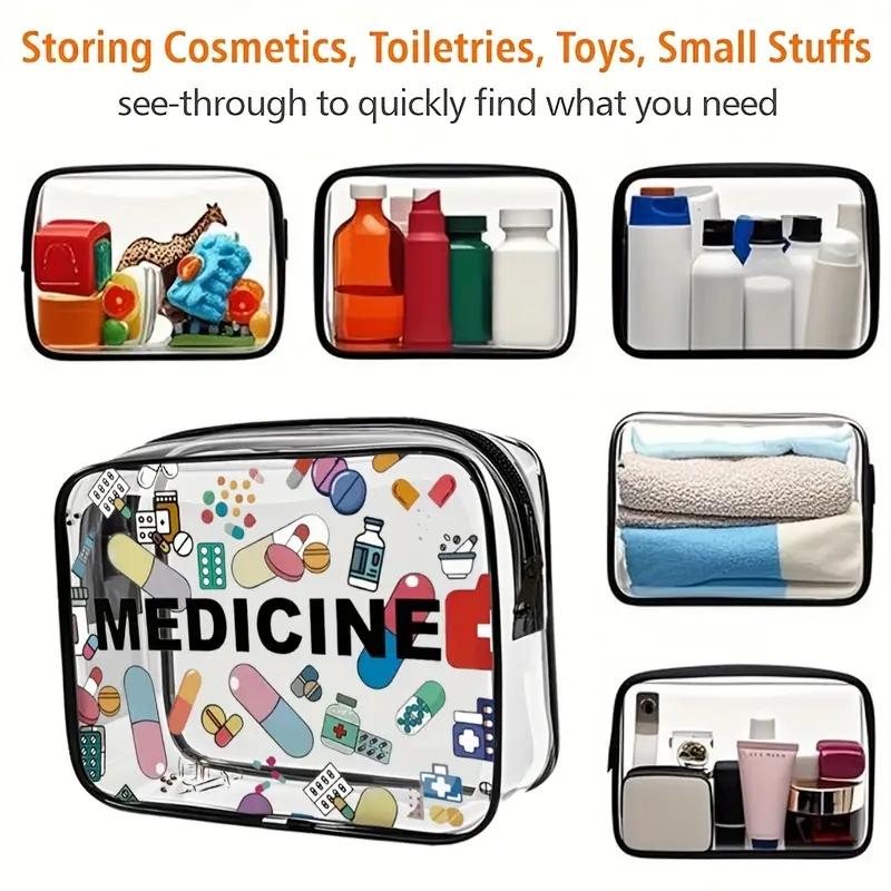Medicine Theme PVC Zipper Makeup Bag, Travel Cosmetic Bag, Large Capacity Lightweight Travel Organizer, Easy Clean & Fade Resistant Design, Tsa Certified Daily Use Kit