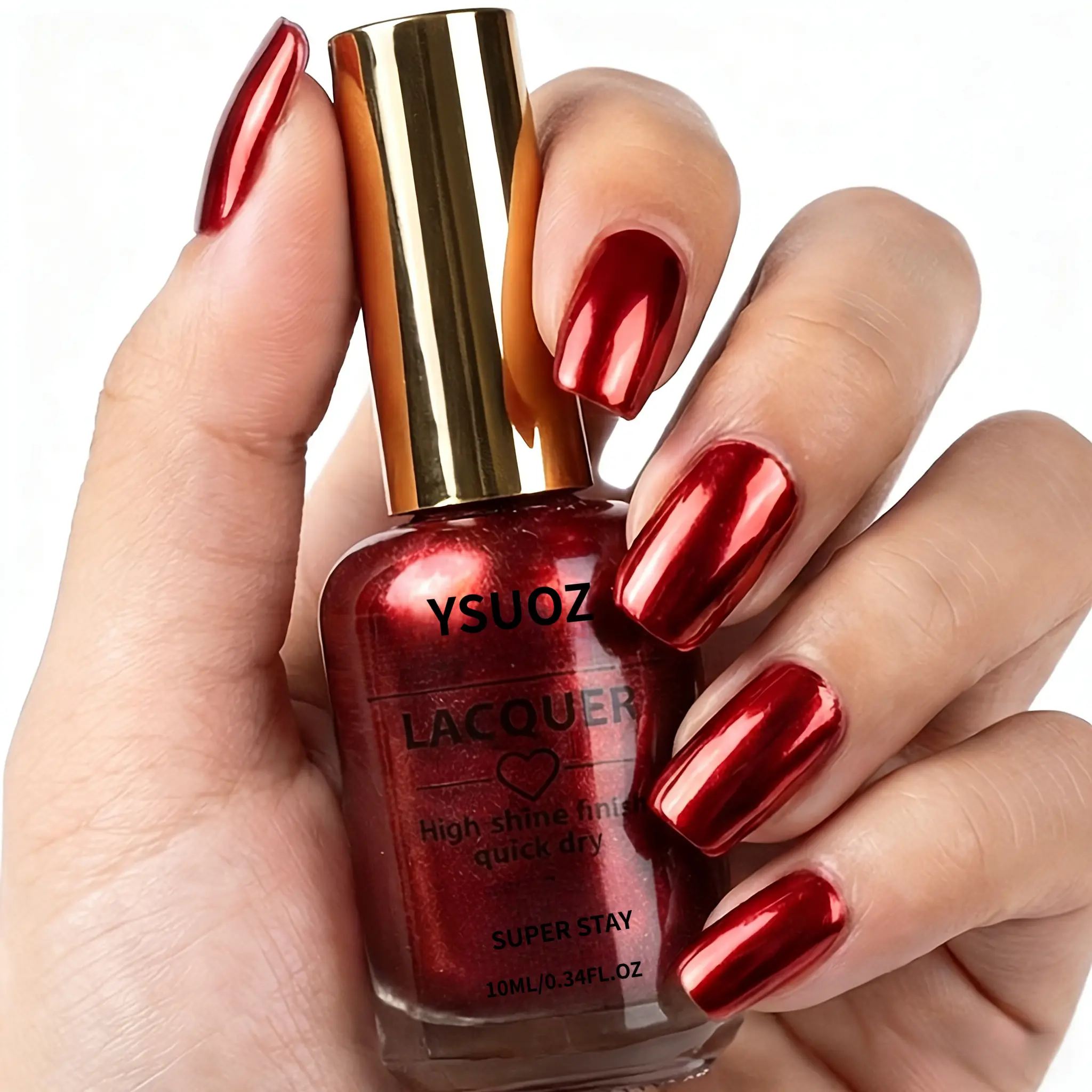 Red Metallic Nail Polish with a Mirror Chrome Effect, Quick-Drying Liquid for Single-Stroke Application and Glossy Nail Art