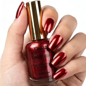Red Metallic Nail Polish with a Mirror Chrome Effect, Quick-Drying Liquid for Single-Stroke Application and Glossy Nail Art