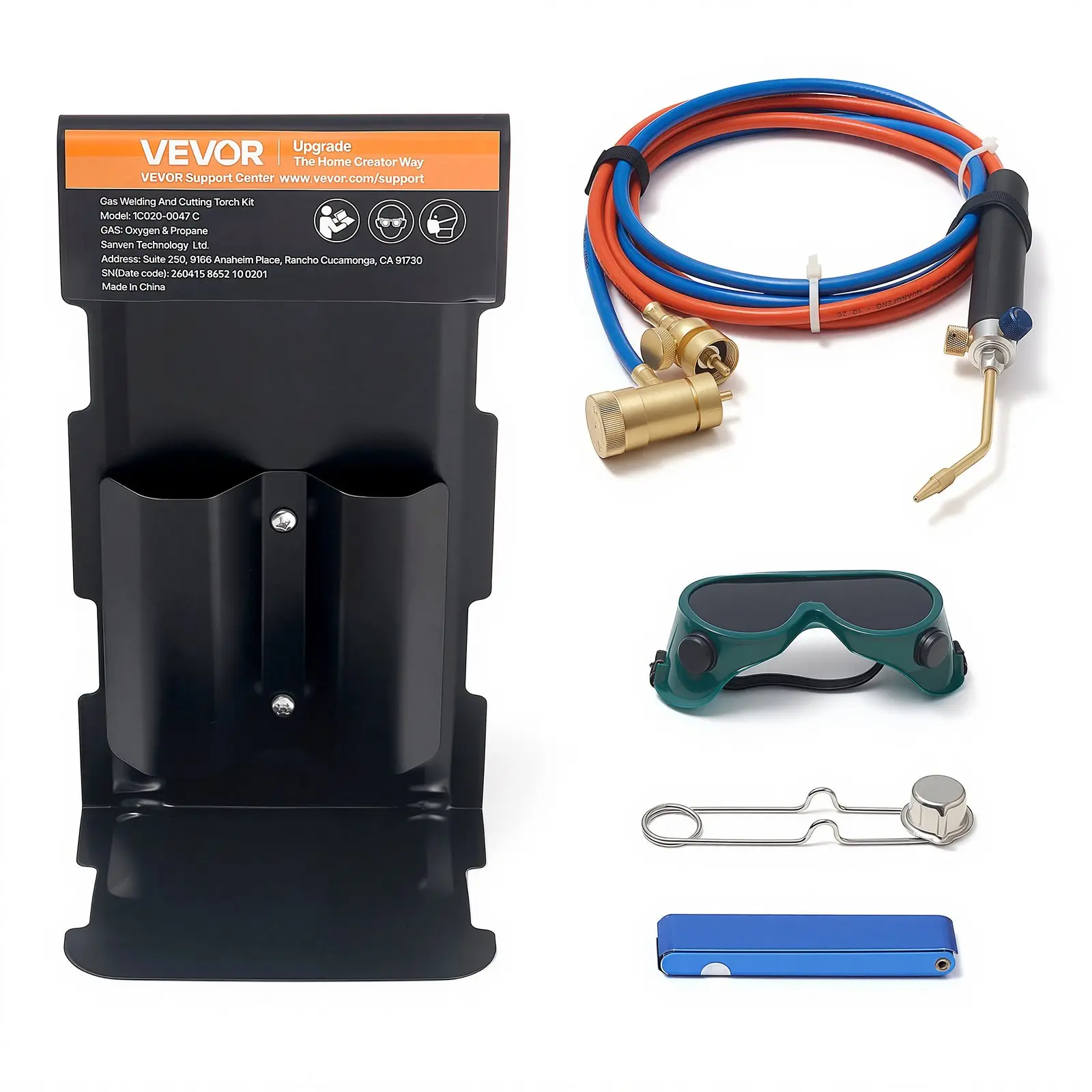 VEVOR Portable Brass Torch Kit, Oxygen-Propane MAPP Brazing Tool with Dual Gauges, Cylinder Rack for Welding, Soldering (Indoor Furniture Bed Maintenance Compatible), Portable Kit