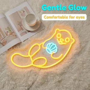 Cute Otter LED Neon Sign, Adorable Sea Otter Holding Shell Neon Light, USB Powered Dimmable Wall Decor for Bedroom, Nursery, Kids Room, Game Room, Coastal Home, Ocean Themed Decor, Gift for Otter Lovers, Animal Fans, & Room Aesthetic Enthusiasts