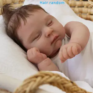 50cm/20inch Soft Newborn Doll, Rebirth Doll, with 3D-painted beige and visible veins, realistic sleeping, cloth body, handmade hair implantation, feeding - realistic children's gift, collector's item (weight 2.65 lbs, non-toxic), rebirth doll with hair, r