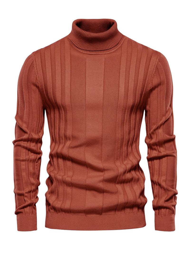 Men's Solid Turtleneck Sweater, Regular Fit Casual Long Sleeve Jumper for Fall & Winter, Men's Knitwear for Daily Wear Knitted Sweater Menswear Tops
