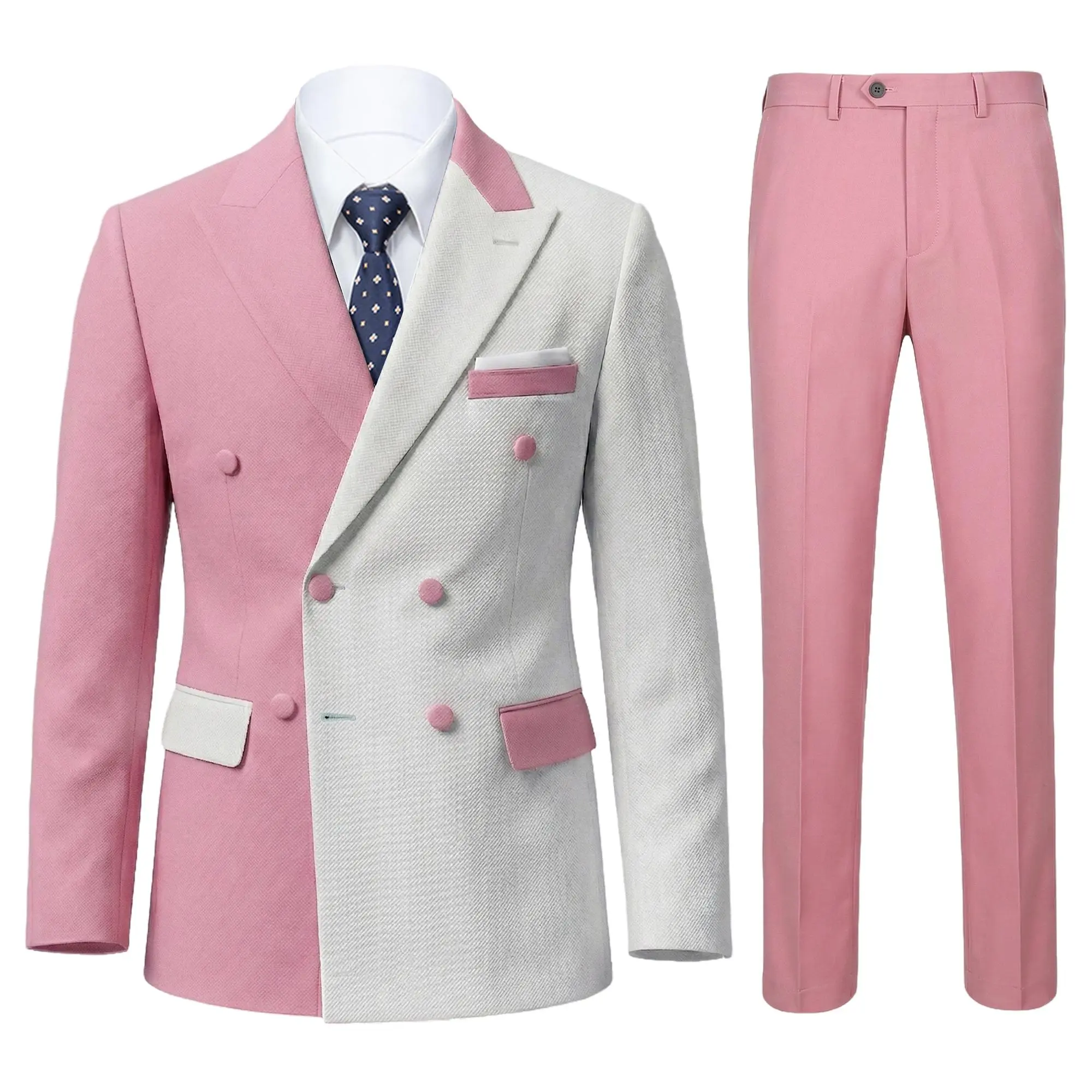 Chic Two-Tone Block Double Breasted Formal Suit for Men, Slim Fit Full Matching Outfit, Standout Attire for Private Dinners & Themed Social Gatherings