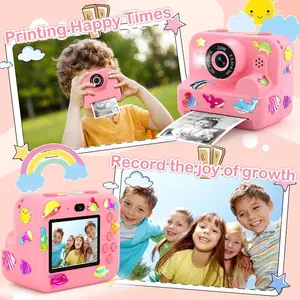 Polaroid instant camera, portable camera, 16x digital zoom HD digital camera, comes with 32GB SD card, includes three rolls of paper and stickers, perfect birthday gift for children