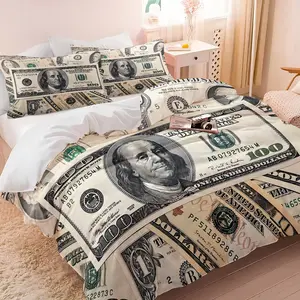 U.S. Dollar Bill Pattern Bedding Set, Soft Bedding Sets, 2/3-Piece Premium, Soft & Cozy Duvet Cover Set Featuring "Hundred-Dollar Bill" Print (Includes 1 Duvet Cover + 1 or 2 Pillowcases; Fillers Not Included)