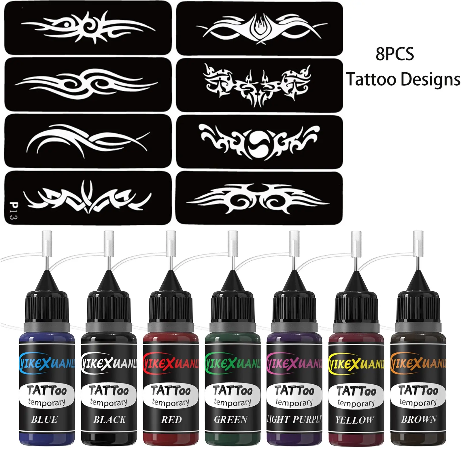 7-Color Temporary Henna Tattoo Kit, Waterproof Long-Lasting, Includes Tribal Template, Perfect for Parties, Halloween, Photoshoots, Street Art