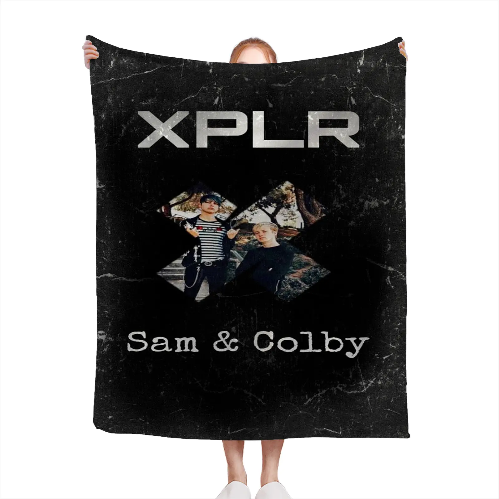 Soft Cozy Throw Blanket Fleece Black XPLR Sam And Colby Print Custom Design For Living Room Bedroom Fan Gift2607230021