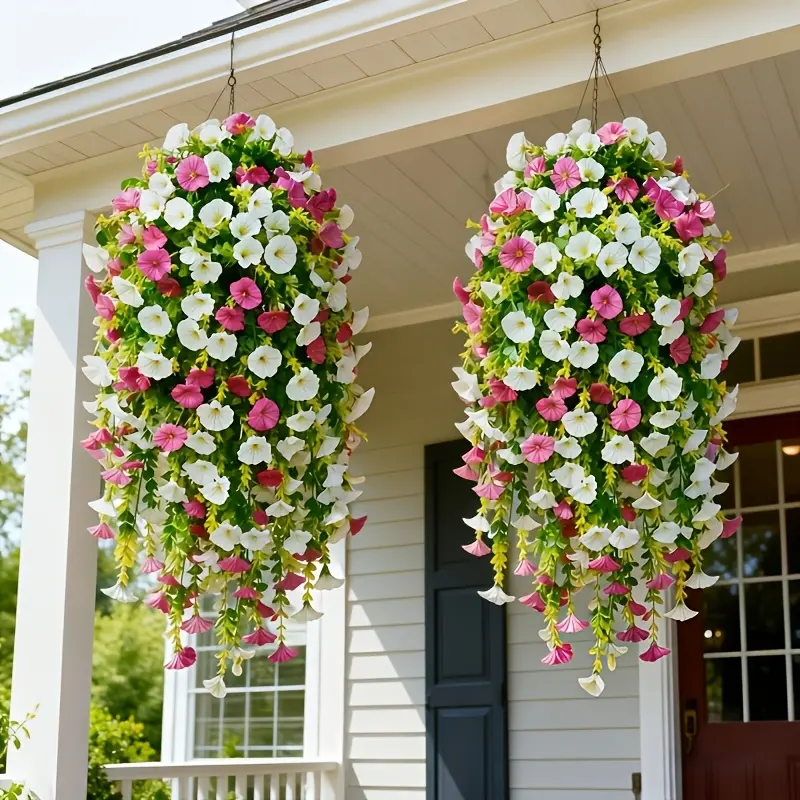 Lifelike Artificial Morning Glory Hanging Vine, Plastic Fake Flower Garland, Outdoor Low Maintenance Hanging Decor for Home, Wedding, Garden Porch, Valentine's Day, Engagement, Eid & Festival Decoration
