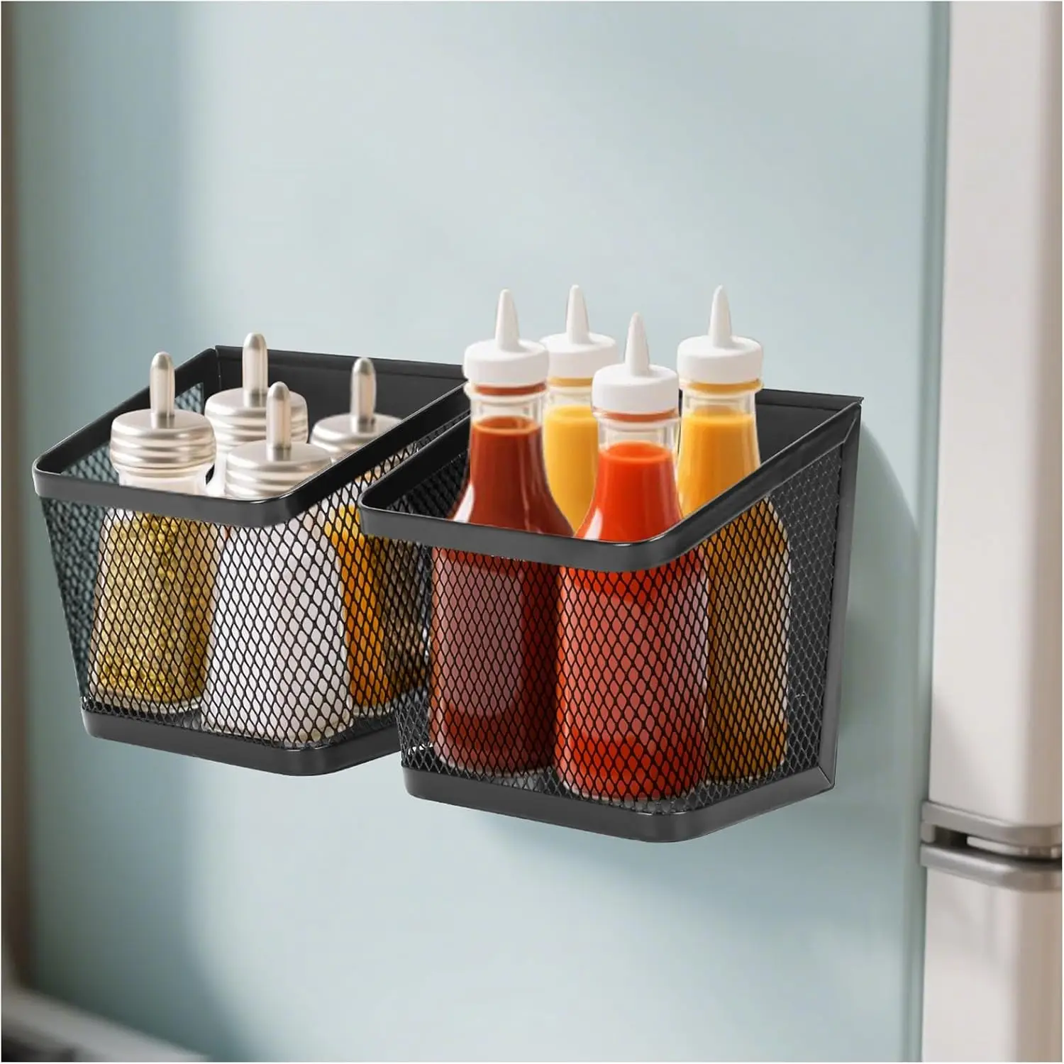 2 Pack   Rack for Refrigerator and Oven  Fridge Basket Shelf Organizer for Kitchen Storage (Black)