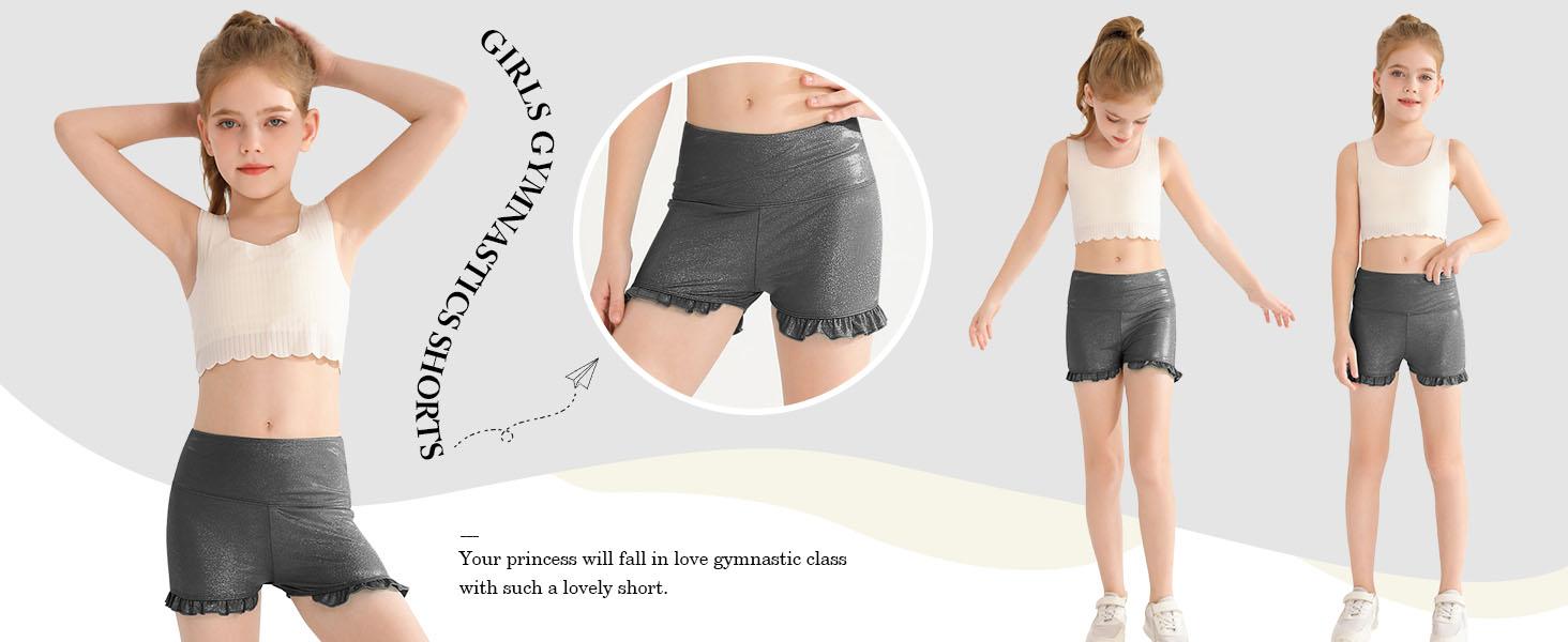 Girls Athletic High Waisted Ruffle Shorts - Comfy Yoga Dance Workout Gymnastics