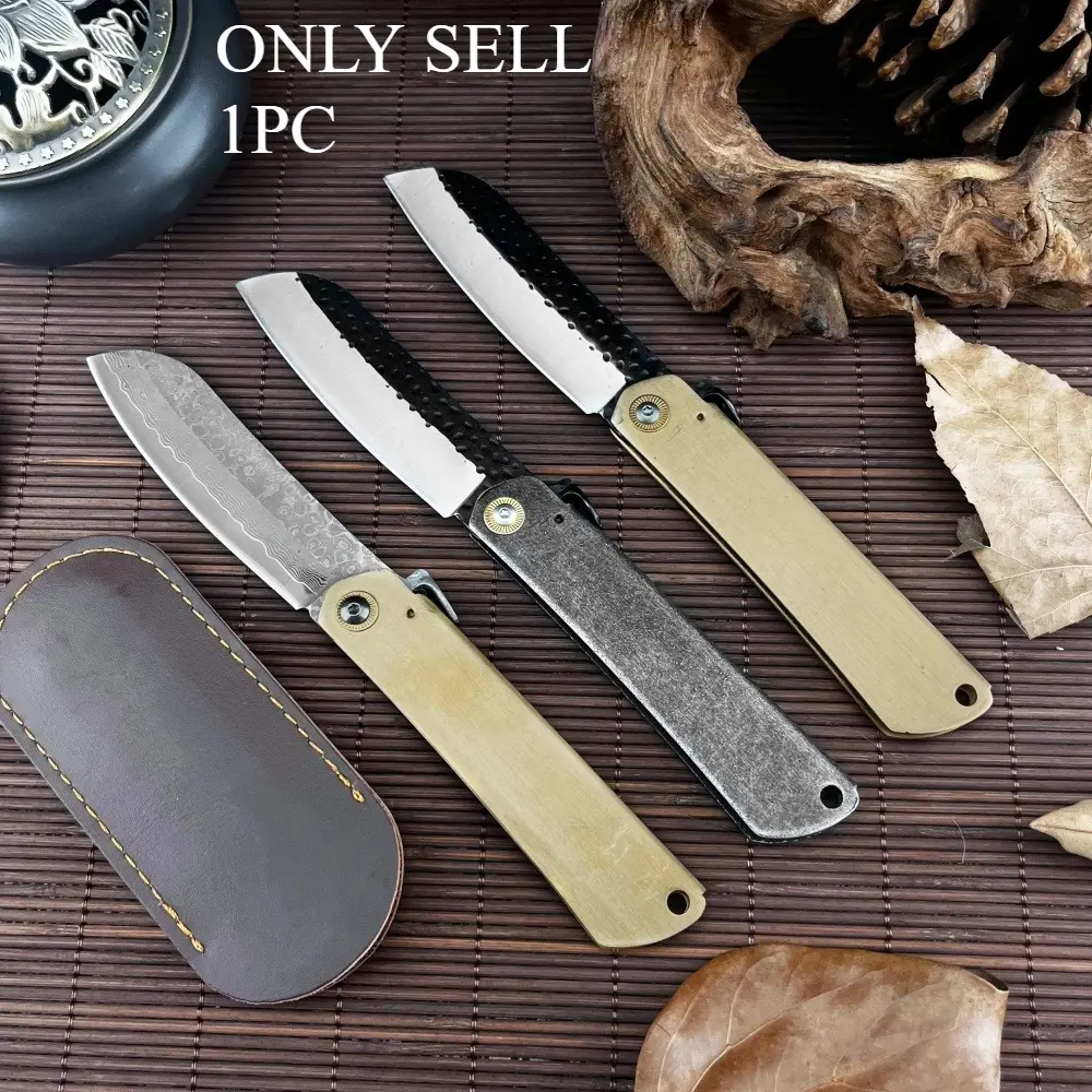 Higonokami Folding Pocket Knife, Damascus Steel Blade, Brass Handle, Outdoor Survival Knife, Jungle Hiking Fruit Knife, Multiple Styles