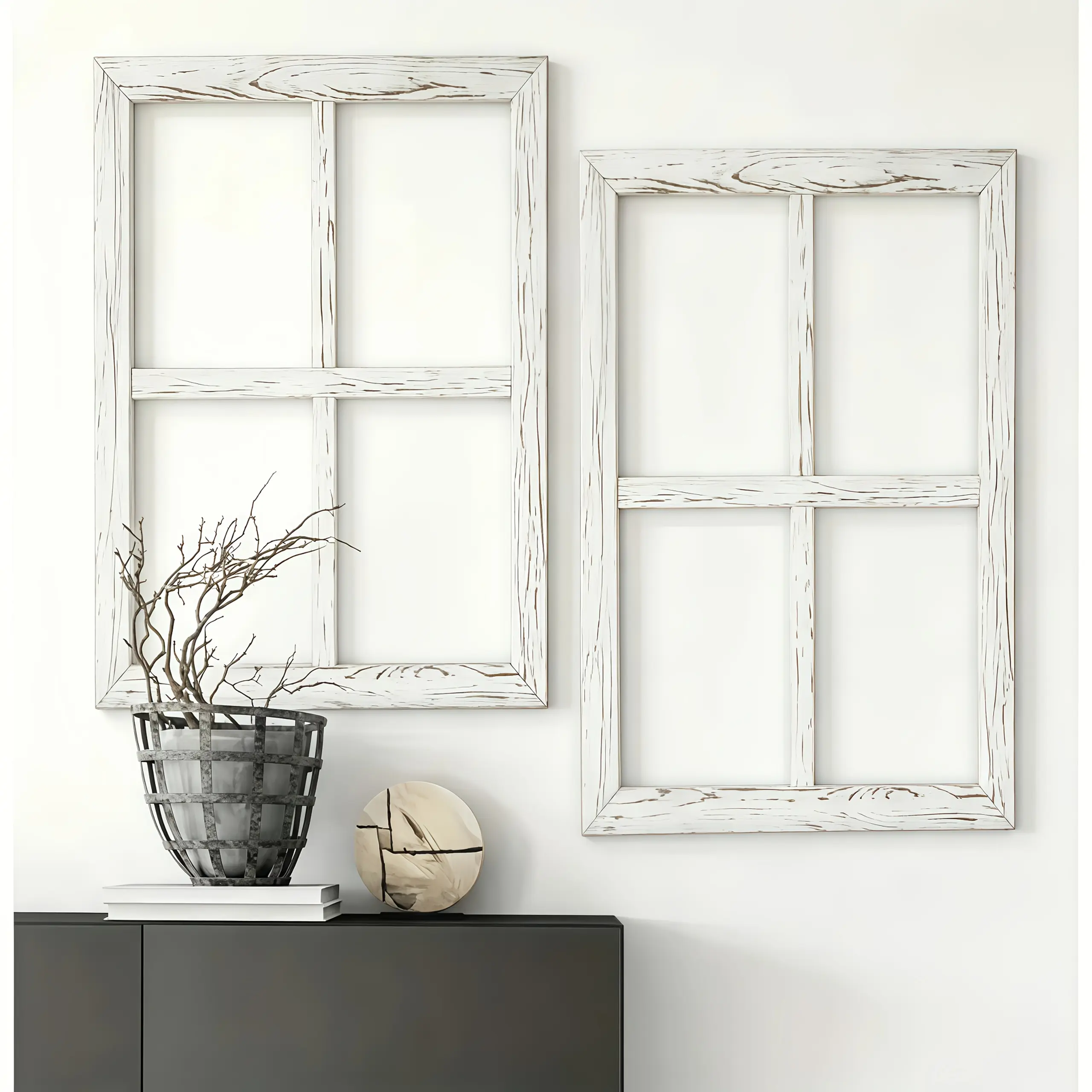 3D Effect - 2pcs Retro-Style Wooden Farmhouse Window Frame Wall Decor - Glassless Shutter Design, Indoor/Outdoor Wall Decor, Suitable for Living Rooms, Bedrooms, Offices, and Kitchens, Perfect for New Year's, Weddings, and Everyday Use, Wedding, Two Piece