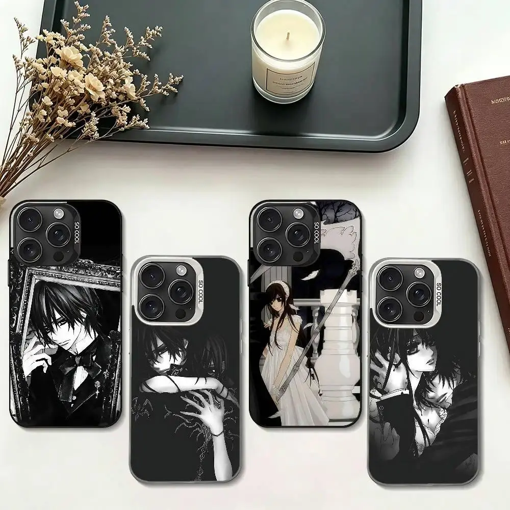 Anime Vampire Knight Concept Art Figure Customized Silver Electroplated Durable Shockproof Full Cover Phone Case for iPhone 11-17 Pro Max/Plus, Samsung Galaxy S23-S25 Mobile Phone Accessory