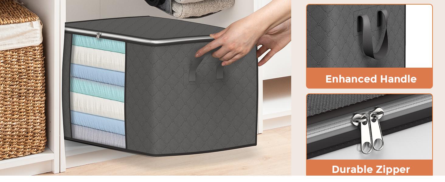 Large Storage Bags, 4 Pack Clothes Storage Bins Foldable Closet Organizers Storage Containers with Durable Handles Thick Fabric for Blanket Comforter Clothing Bedding 90 L (Gray)