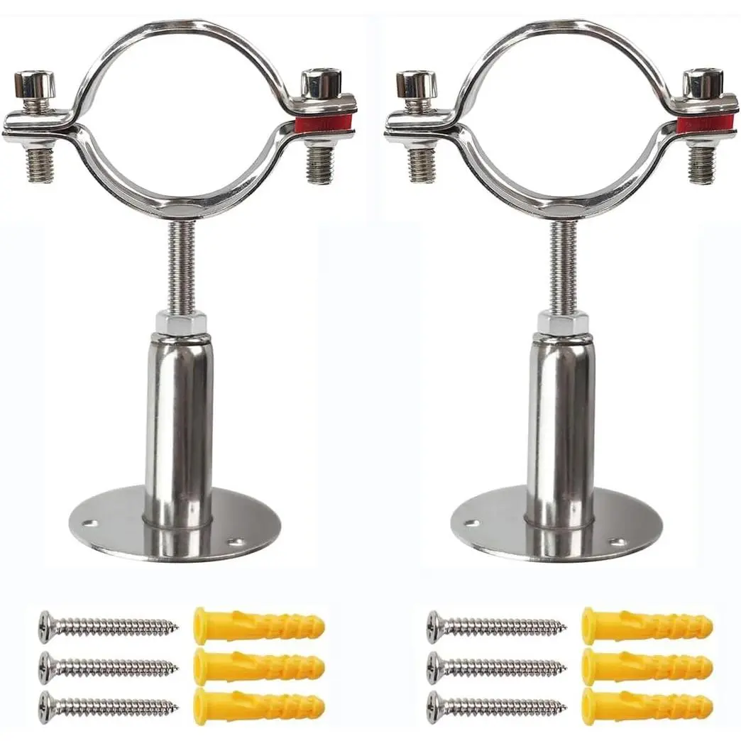 2" Stainless Steel Wall Mount Ceiling Mount Pipe Support,Adjustable Pipe Bracket Clamp Comes with Screws and Expansion Tube fit for Pipe, Tube or Rod Fixing(2pack) (2)