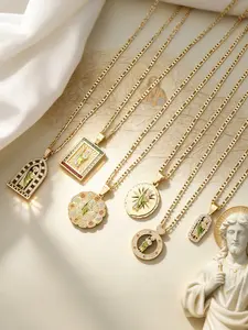 1 Piece Trend Religious Faith San Judas Tadeo Pendant Necklace, Festival Blessings, Unisex Catholic Necklaces-Hip Hop Gorgeous Style Religious Elements Character Saint Jude Zircon Necklaces-Easter, Father's Day, Birthday Christian Faith Jewelry Gift