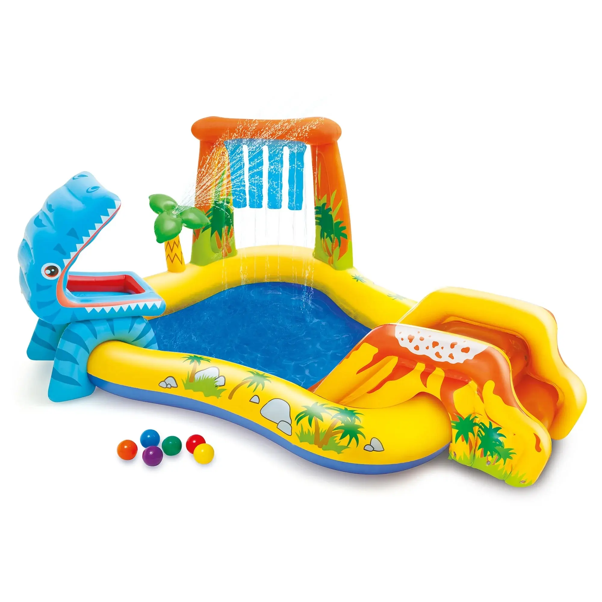 Dinosaur Themed Inflatable Kids Water Play Center, Outdoor Water Park Pool with Built-in Slide, Portable Blow Up Pool for Backyard Summer Water Fun