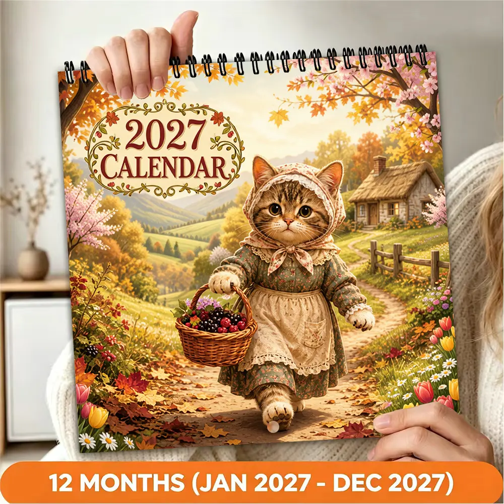 2027 Wall Calendar 12 Months Vintage Cat Hanging Calendar Home Decor Planning Perfect Gift
