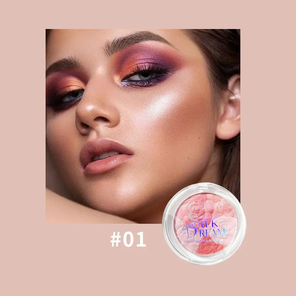 Three-Color Rose Flower Blush Palette, Compact Blush, Long-Lasting High Pigment, Lightweight Face Makeup for Natural Look