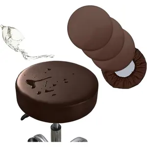 4 Pack Round Bar Stool Cover Watedrproof Faux Leather Stool Seat Cover for Bar Chair Salon Spa Tattoo Clinic 17-18 Inch Coffee