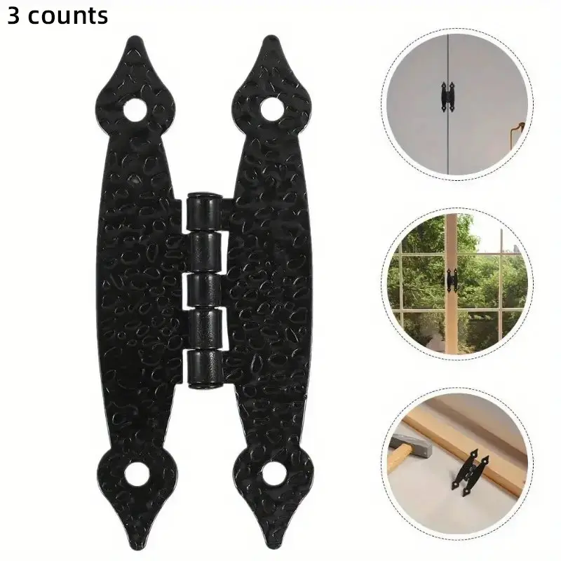 3pcs Matte Black Embedded Cabinet Hinges - Durable Metal with Textured Grip, Perfect for Small Boxes, Chests, and Cabinets  Secure Attachment | Matte Finish | Powdercoated Hinges