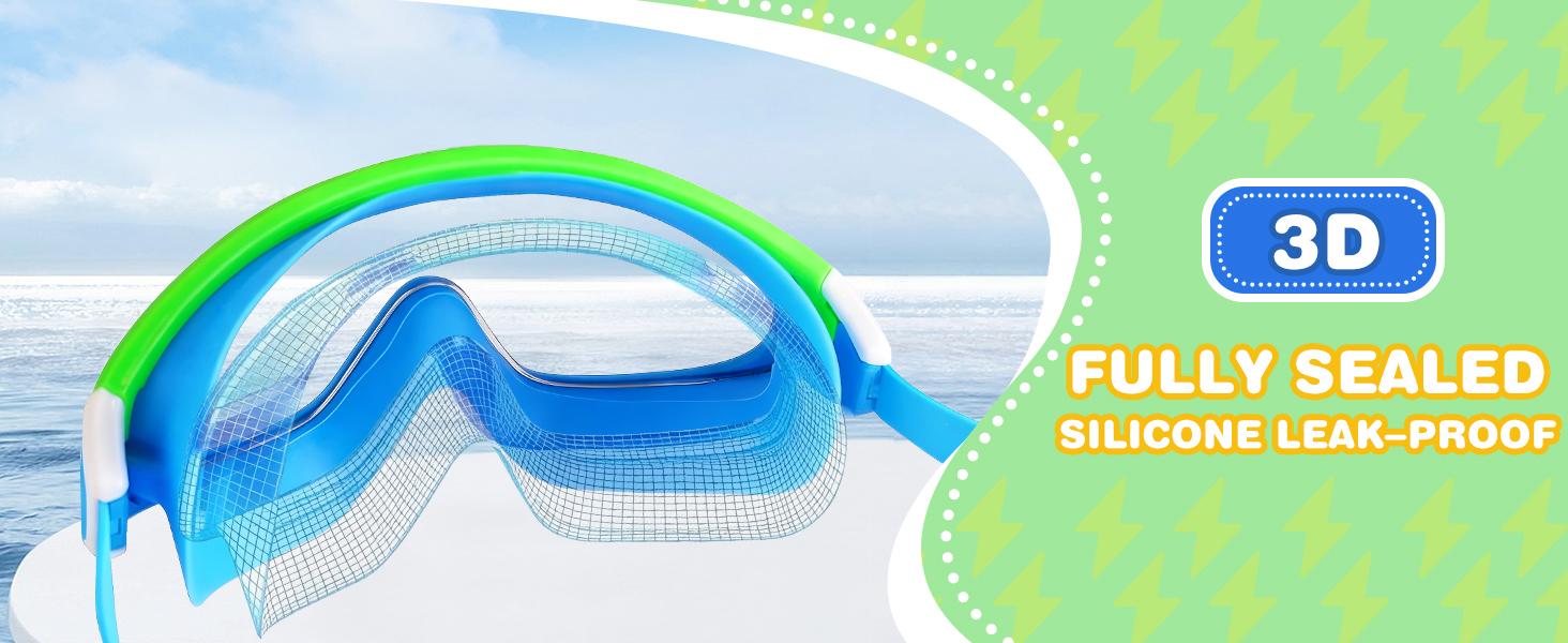 2 Pack Wide View Swimming Goggles, No Leaking Kids Swim Goggles with Anti-Fog/UV HD View Kids Goggles Boys Girls 3-15