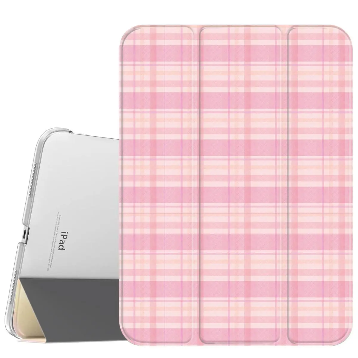 Pink Plaid Slim Stand Tablet Case with Soft Translucent Frosted Back, Pencil Holder, Casing, Protection Accessories for iPad A16 2025, Air 6, Mini 6, Samsung Galaxy Tab S9