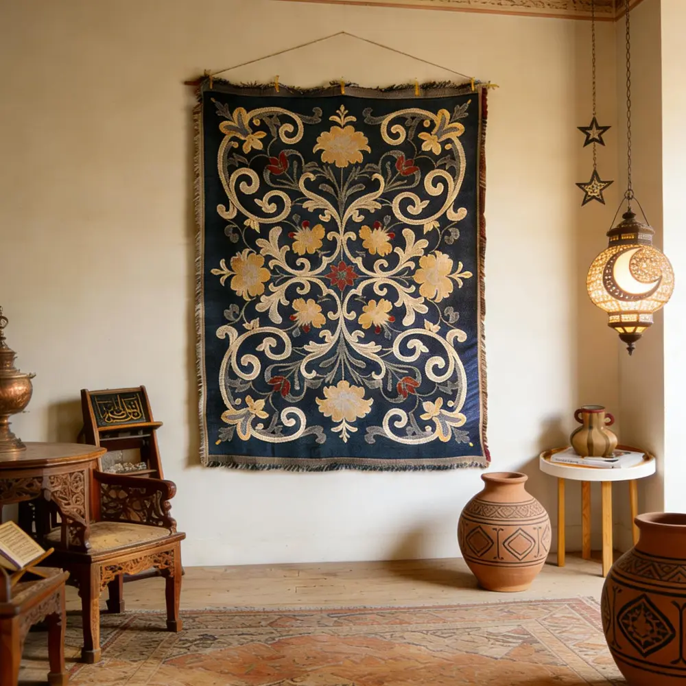Iranian & Turkish style tapestry, festive backdrop wall hanging cloth with Middle Eastern ethnic features. Ideal wall decor for dormitory, living room, bedroom and home decoration, also great for family photo backdrop, teen parties and holiday ornament.
