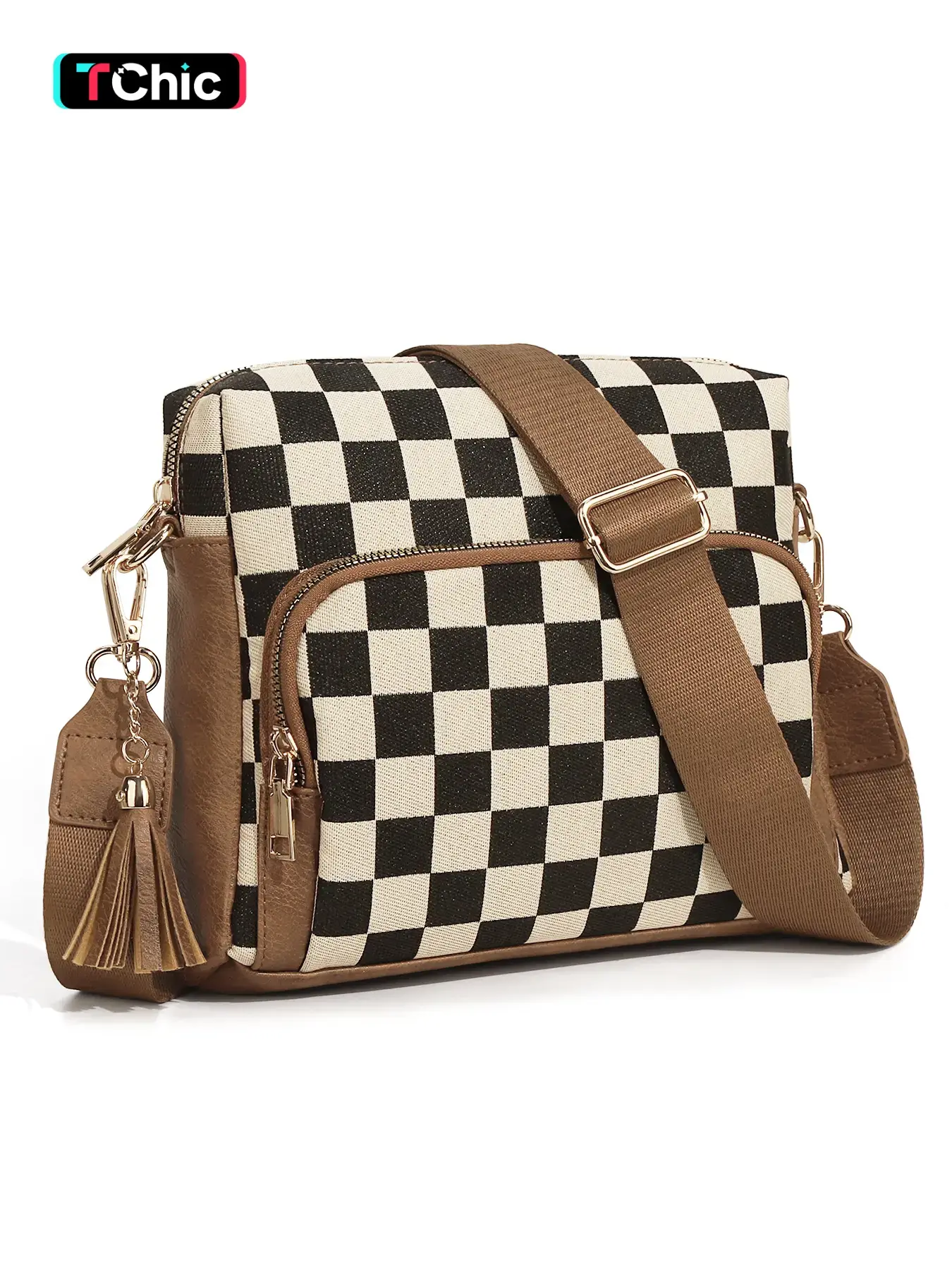 Checkered Crossbody Purses for Women Trendy,Vegan PU Medium Crossbody Shoulder Bag with Adjustable Strap,Women's Crossbody Travel Purse Built in Wallet for Travel Commute Shopping
